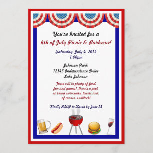 Independence Day Picnic and Barbecue Invitations