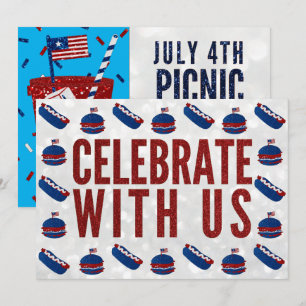 Independence Day Picnic July 4 Glitter Invitation