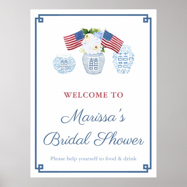 Independence Day Preppy Ginger Jar Bridal Shower Poster (Front)