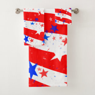 Independence Day Random Stars & Stripes Pattern Bath Towel Set