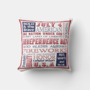 Independence Day- Red, White and Blue Subway Art Throw Pillow