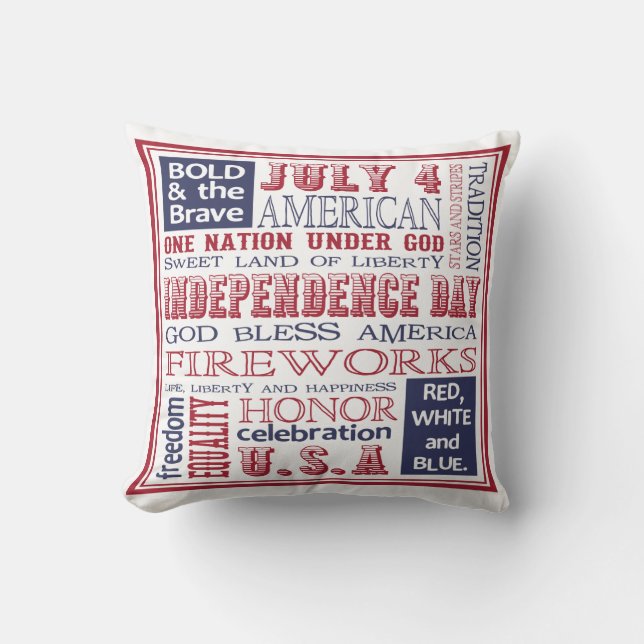 Independence Day- Red, White and Blue Subway Art Throw Pillow (Front)