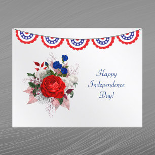 Independence Day Red White Blue Patriotic Floral Holiday Postcard