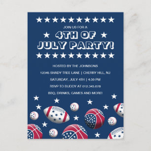 Independence Day Sports Party Invitation Postcard