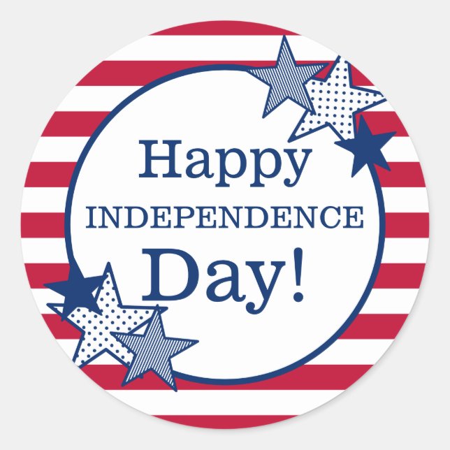 Independence Day Stars Stripes Modern Patriotic Classic Round Sticker (Front)