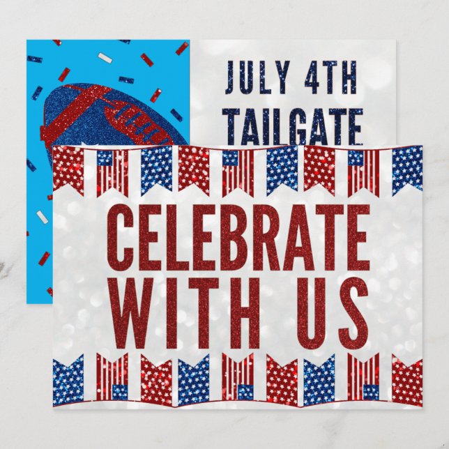 Independence Day Tailgate July 4 Glitter Invitatio Invitation (Front/Back)