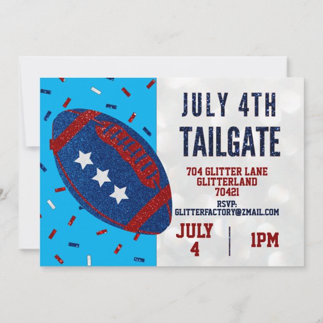 Independence Day Tailgate July 4 Glitter Invitation (Back)