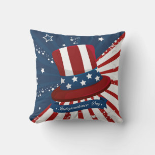 Independence Day Top Hat Stars and Stripes Throw Pillow