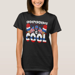Independence Is Cool Blue White Red Ice Cream Cone T-Shirt