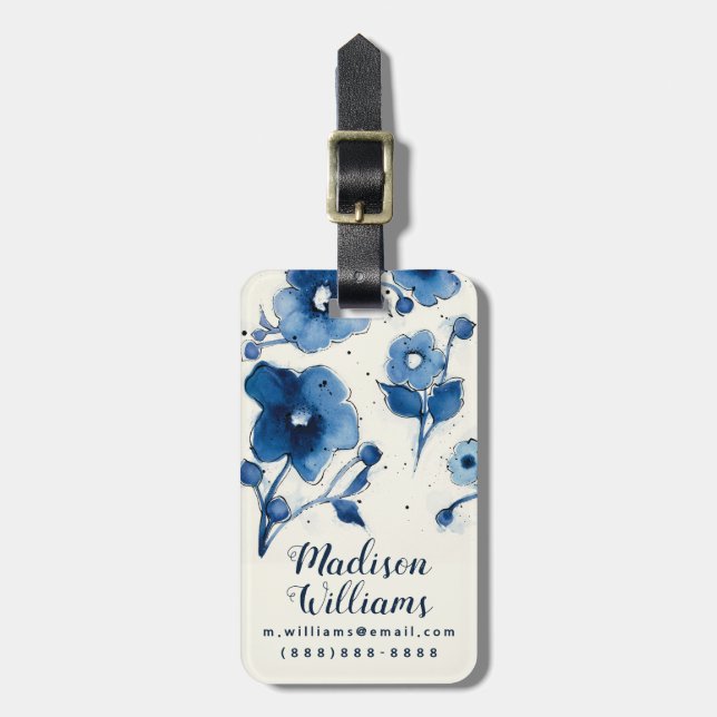 Independent Blue Blooms Luggage Tag (Front Vertical)