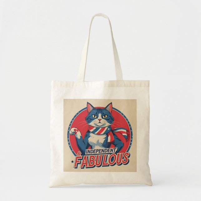 Independent & Fabulous – Patriotic Cat Tote Bag (Front)