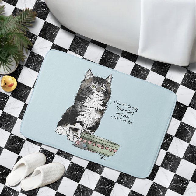 Independent Grey Tabby Blue Cute Funny Cat Bath Mat (Creator Uploaded)