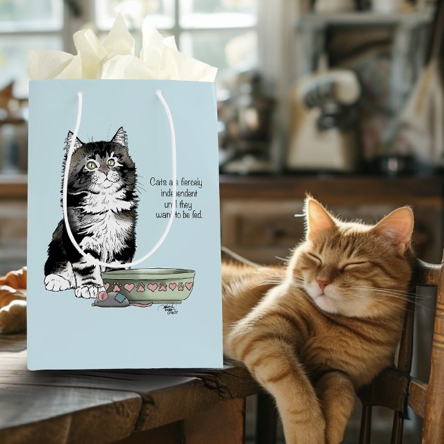 Independent Grey Tabby Blue Cute Funny Cat Medium Gift Bag (Creator Uploaded)
