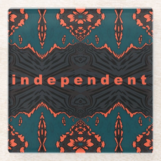 Independent in Orange and Green Glass Coaster (Front)