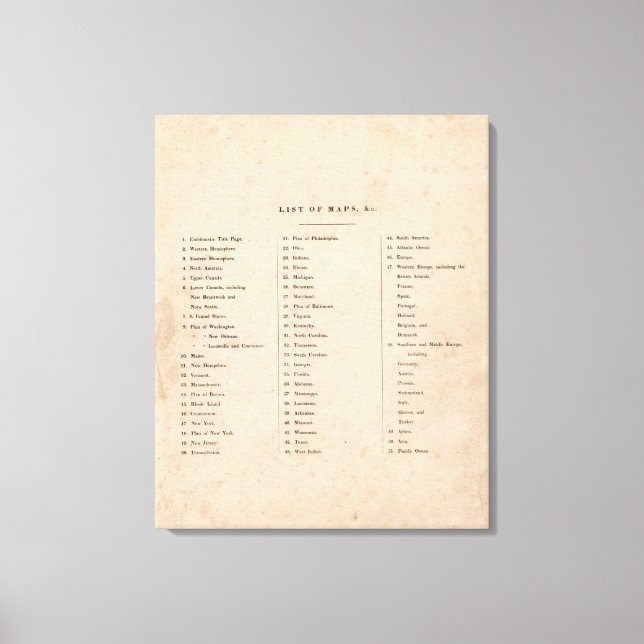 Index of General Atlas of the World Canvas Print (Front)