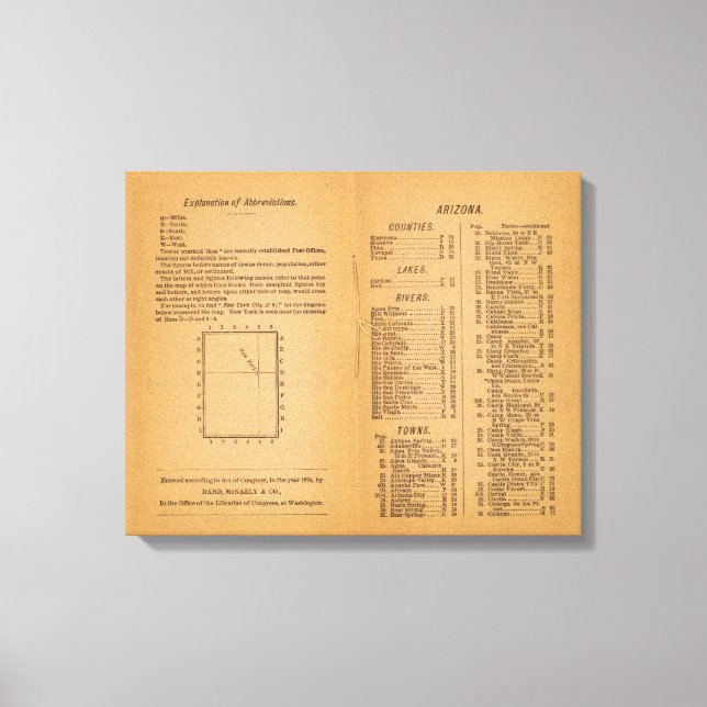 Index Rand McNally's Arizona Canvas Print (Front)