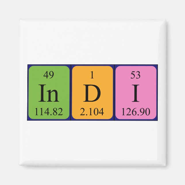 Indi - aimant de nom de table périodique (Devant)