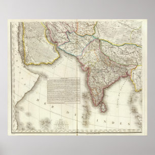 India and Asia Engraved Map Poster