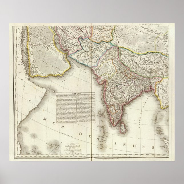 India and Asia Engraved Map Poster (Front)