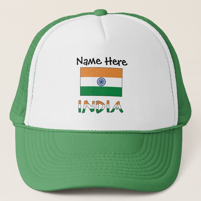 India and Indian Flag Personalized  Trucker Hat (Front)