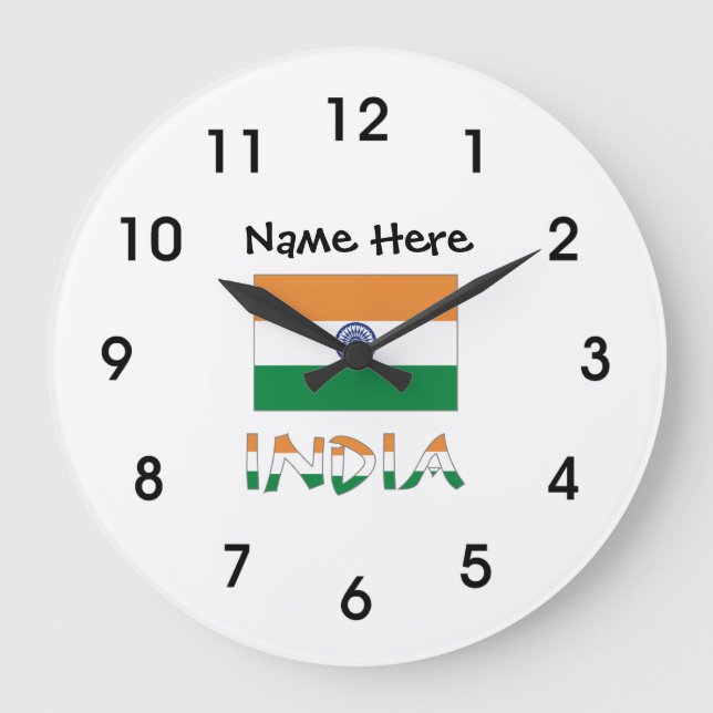 India and Indian Flag with Your Name Large Clock (Front)
