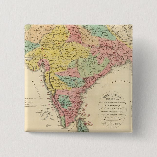 India Battles and Seiges Chonology Map 2 Inch Square Button (Front)