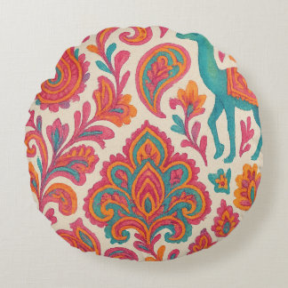 india bohemian colourful gypsy style watercolor round pillow