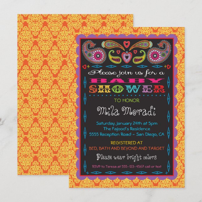 India Bollywood Inspired Baby Shower Invitation (Front/Back)