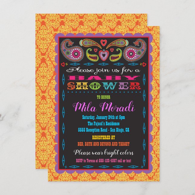 India Bollywood Inspired Baby Shower Invitation (Front/Back)