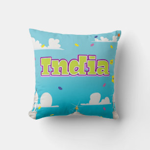 India Cartoon Travel print. Throw Pillow