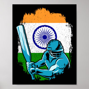 India Cricket Player Indian Flag Cricket Fan  Poster