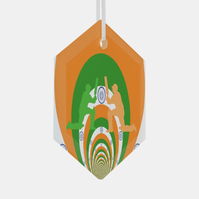 India Cricket Spirit Abstract Design Glass Ornament (Front Right)