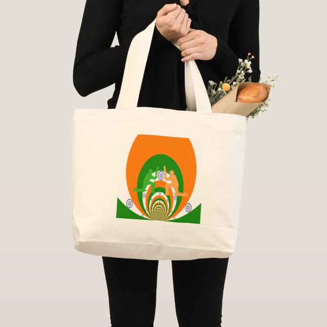 India Cricket Spirit Abstract Design Large Tote Bag (Front (Product))