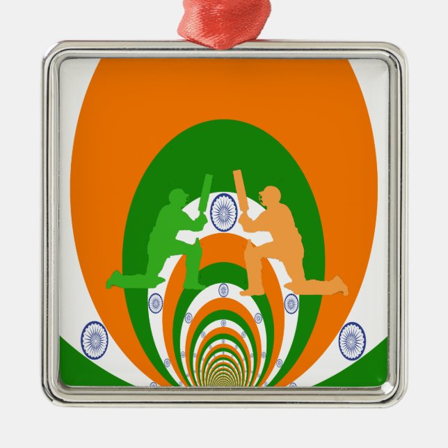 India Cricket Spirit Abstract Design Metal Ornament (Front)