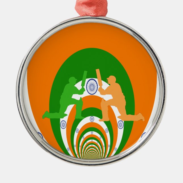 India Cricket Spirit Abstract Design Metal Ornament (Front)