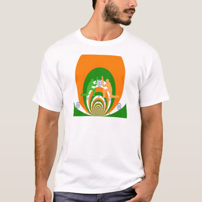 India Cricket Spirit Abstract Design T-Shirt (Front)