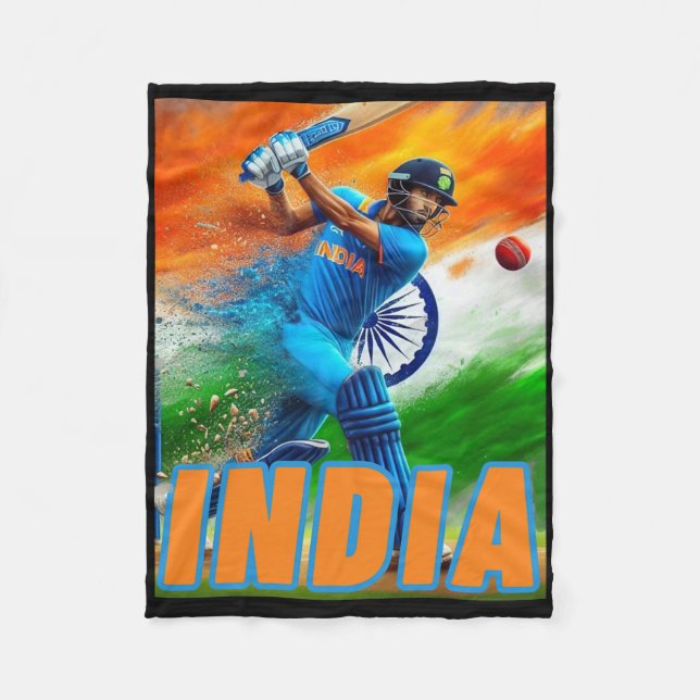 India Cricket Supporters Jersey - Indian Cricket F Fleece Blanket (Front)