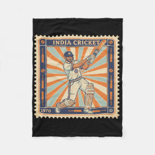 India Cricket Vintage Stamp Retro Sports Postage Fleece Blanket