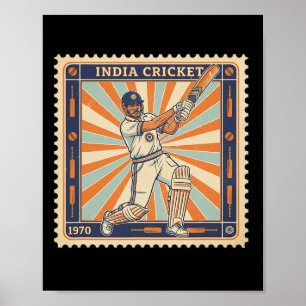 India Cricket Vintage Stamp Retro Sports Postage  Poster