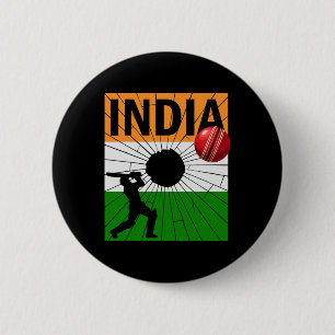 India Cricket With Indian Flag Brush Stroke Ashoka 2 Inch Round Button