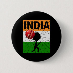 India Cricket With Indian Flag Brush Stroke Ashoka 2 Inch Round Button