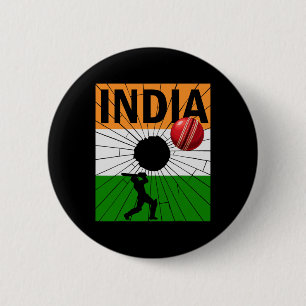 India Cricket With Indian Flag Brush Stroke Ashoka 2 Inch Round Button