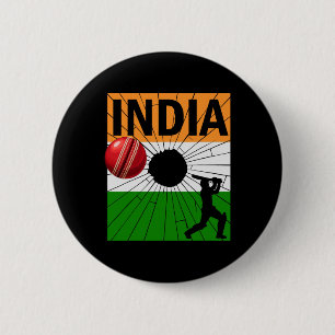 India Cricket With Indian Flag Brush Stroke Ashoka 2 Inch Round Button