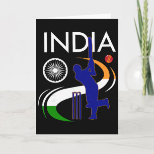 India Cricket With Indian Flag Brush Stroke Ashoka Card