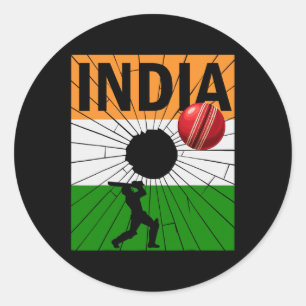 India Cricket With Indian Flag Brush Stroke Ashoka Classic Round Sticker