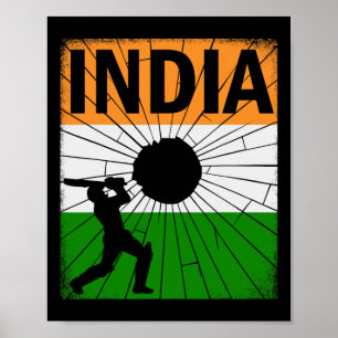 India Cricket With Indian Flag Brush Stroke Ashoka Poster