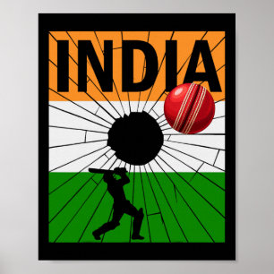 India Cricket With Indian Flag Brush Stroke Ashoka Poster