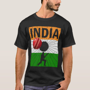 India Cricket With Indian Flag Brush Stroke Ashoka T-Shirt