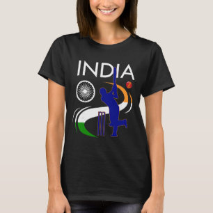 India Cricket With Indian Flag Brush Stroke Ashoka T-Shirt