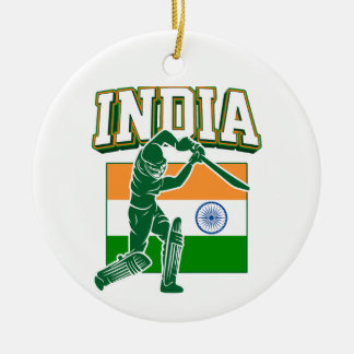 India Cricket With Indian Flag Gift Ceramic Ornament